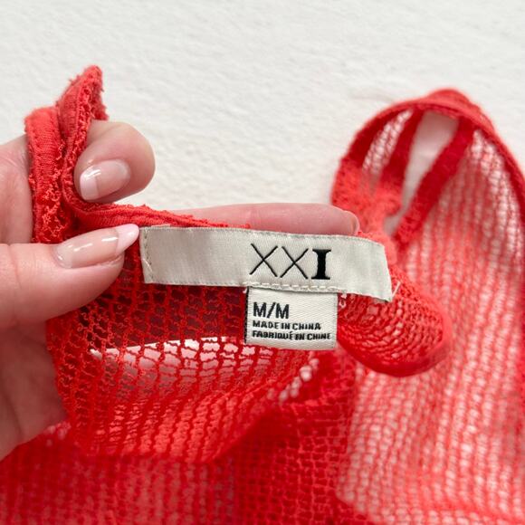 XXI Orange Open Knit Mesh Tank Top, Size Medium - Picture 5 of 6